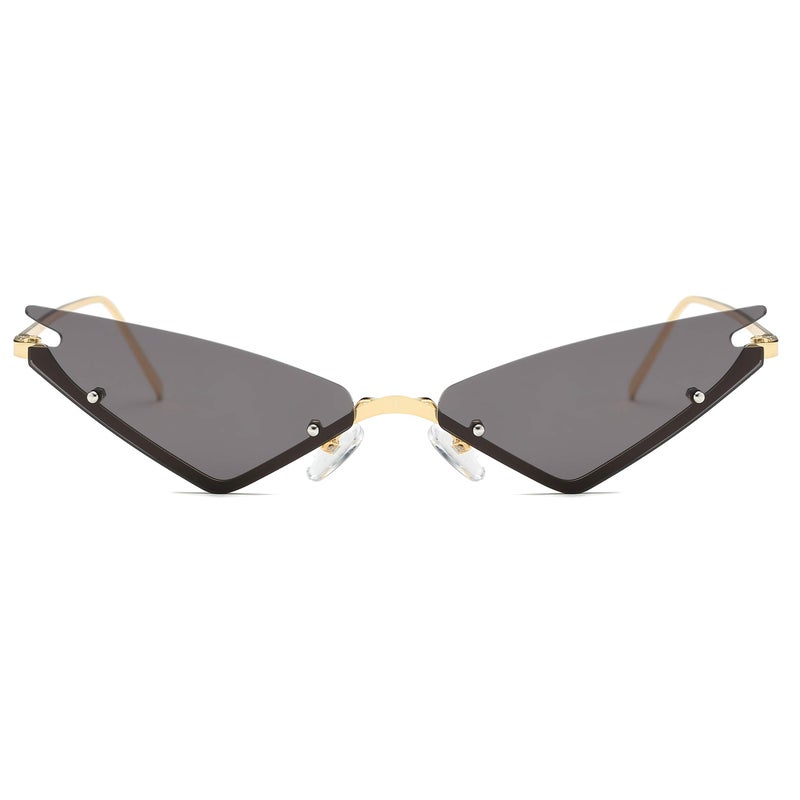 Armear Small Cateye Sunglasses Futuristic Rimless Mirrored Lens Black 63mm - Image 1